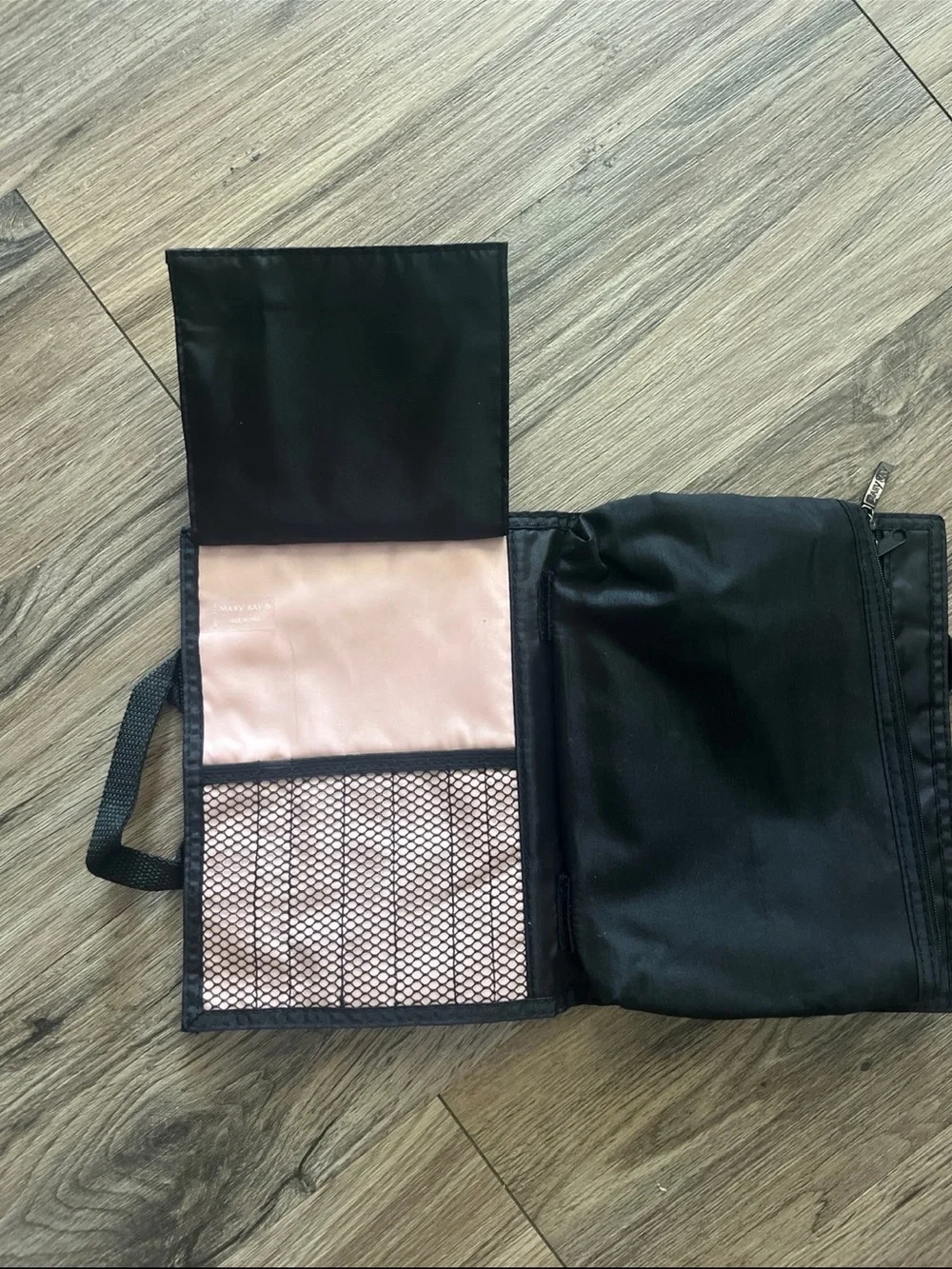 Hanging Travel Organizer Bag in Black with Pink Interior